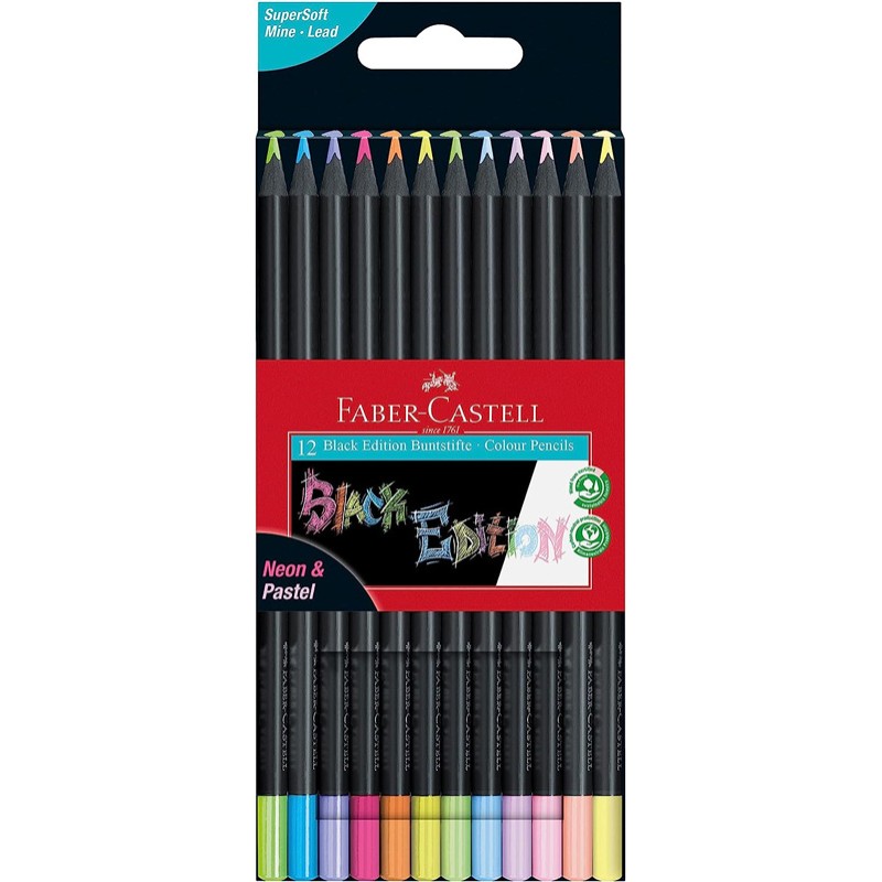 LÁPIS DE COR FABER CASTELL BLACK EDITION NEON - CAIXA 12 UNIDADES