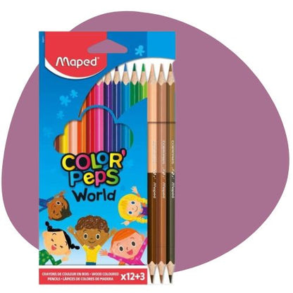 LÁPIS DE COR MAPED WORLD - CAIXA 12+3 UNIDADES