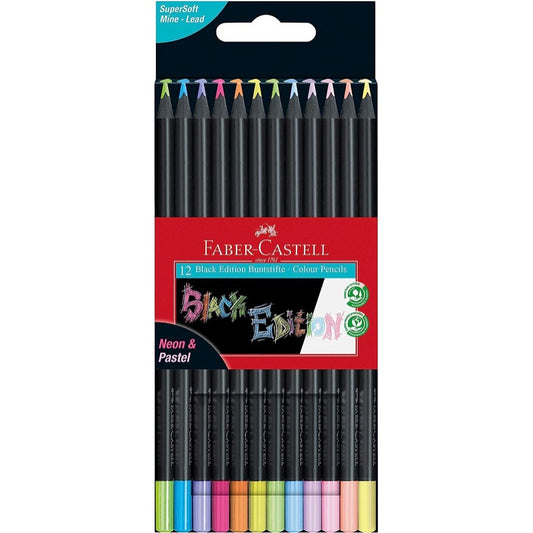 LÁPIS DE COR FABER CASTELL BLACK EDITION NEON - CAIXA 12 UNIDADES